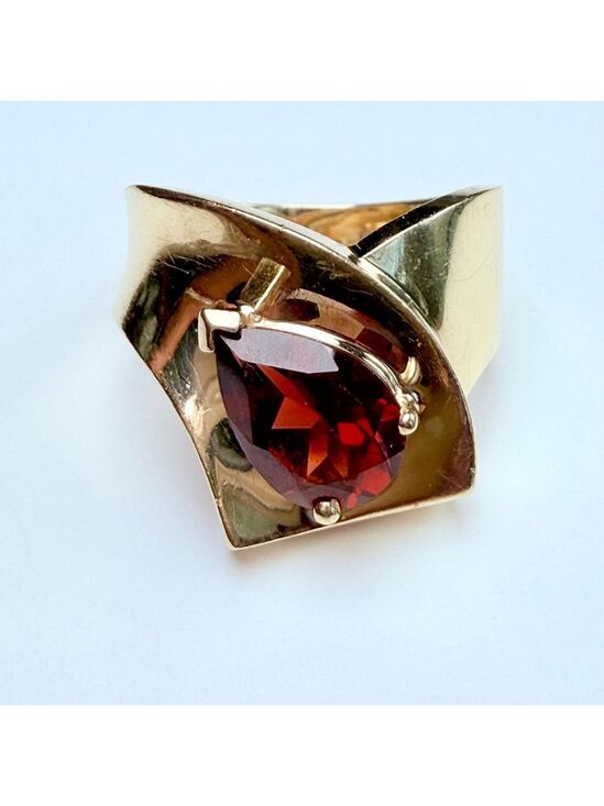 Sterling Park Jewelry - Estate 10k Solid Yellow Gold 1.87 CT Natural Garnet Hyper Modernist Ring Size 7
